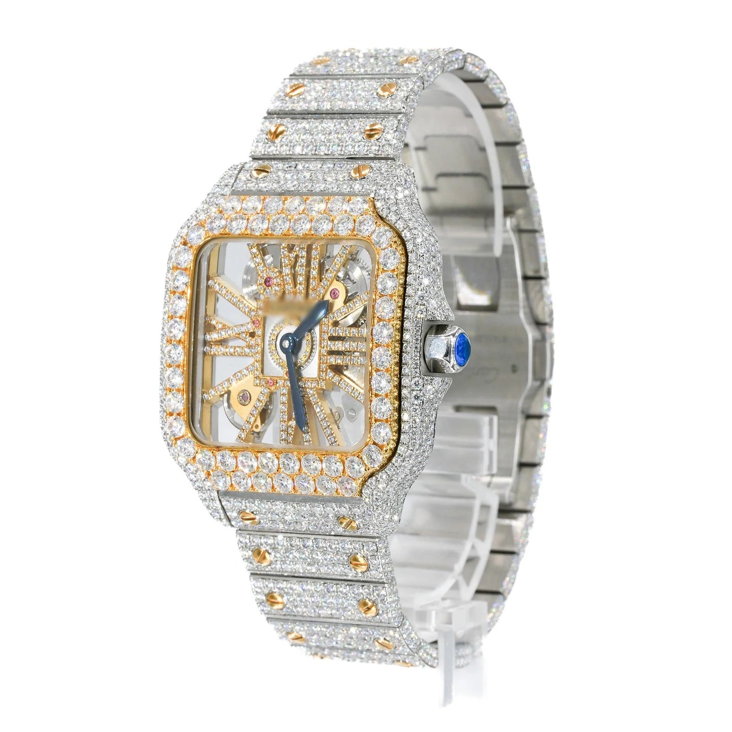 41mm Stainless Steel Skeleton Yellow Gold Two Tone Watch